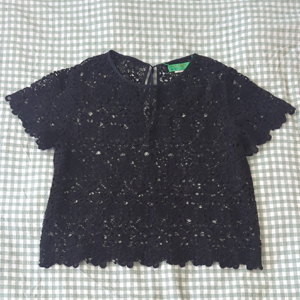 Clare V Loulou Top In Black Cotton Lace XS
